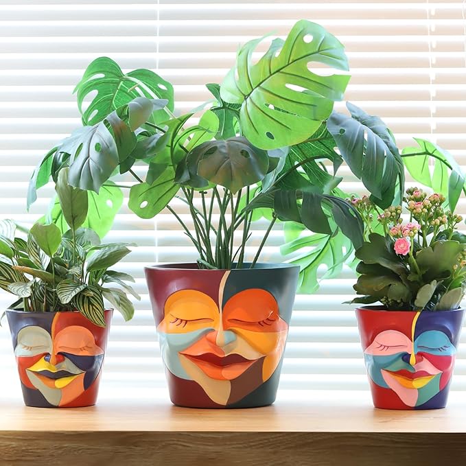 GUGUGO Face Planters Pots with Drainage, Abstract Gardening Pots - Image 5