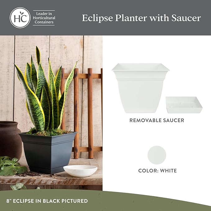 The HC Companies Eclipse Square Plastic Planter w/Attached Saucer - Image 2