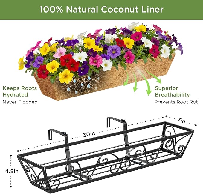 4pcs 30 Inch Window Deck with Coco Liner, Metal Hanging Flower Planter Window - Image 2