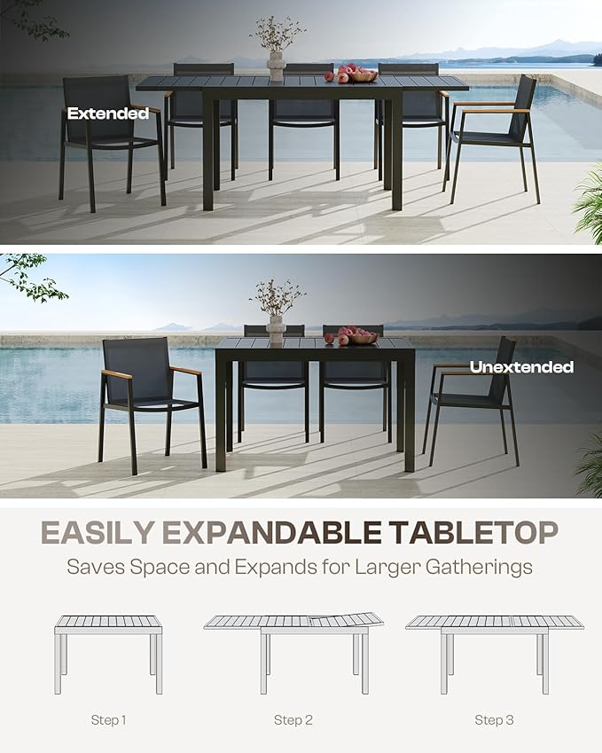All-Aluminum Expandable Outdoor Patio Dining Table - Image 2