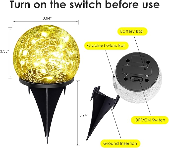 Solar Garden Lights, 4 Pack 120 LED Multicolor Cracked Glass Solar Outdoor - Image 6