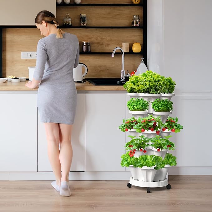 6 Tiered Strawberry Vertical Planters, Stacking Tower Garden - Image 4