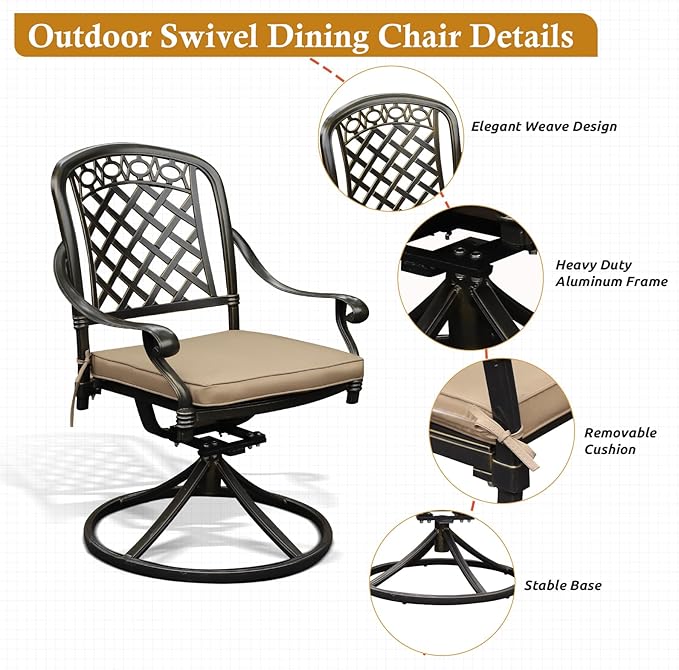 5-Piece Cast Aluminum Outdoor Patio Dining Set, All Weather Cast Aluminum - Image 3