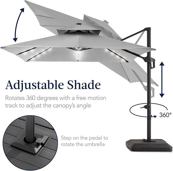 Best Choice Products 12x12ft LED Cantilever Patio Umbrella w/Base Included & - Image 5