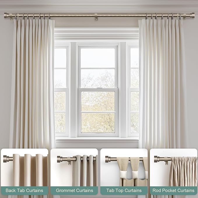 Retro Silver Curtain Rods for Windows 48 to 84 Inches Adjustable Length Heavy - Image 3