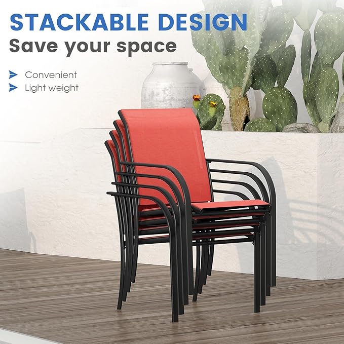 VICLLAX Patio Table and Chair Set of 8, All Weather Metal Round Outdoor Dining - Image 5