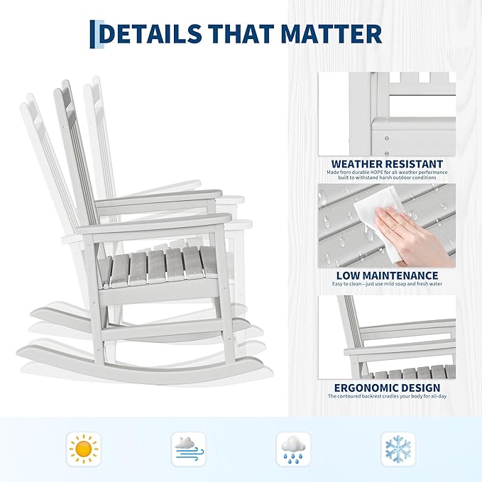 HDPE Rocking Chair Outdoor- Poly High Back Porch Rocker Chairs - Image 4