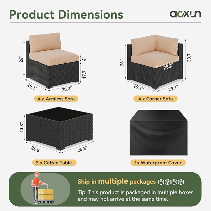 Aoxun 10 Piece Patio Furniture Set Wicker Rattan Patio Sectional Sofa Set - Image 6