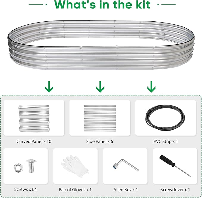 JERIA 8×4×1ft Oval Raised Garden Bed, Galvanized Raised Garden Bed Kit Outdoor - Image 3