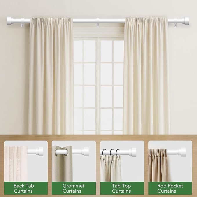 Curtain Rods for Windows 66 to 120, 1 Inch Adjustable White Extra Long Heavy - Image 5