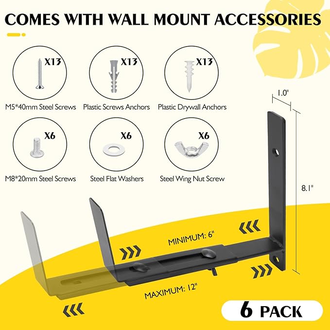 LukLoy Window Planter Box Brackets, 6 Pack Adjustable Heavy Duty Wall Mount - Image 4
