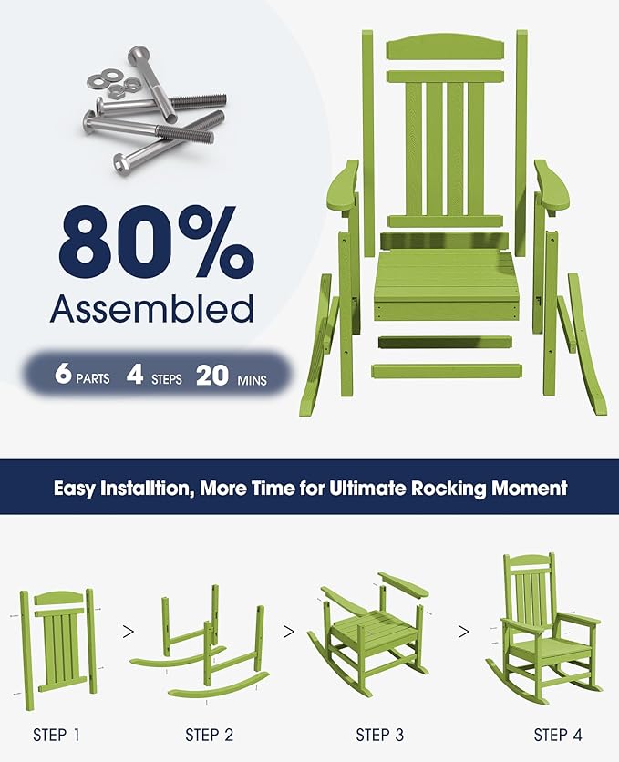 KINGYES Outdoor Rocking Chair Set of 2, High Density Polyethylene Patio Rocking - Image 3