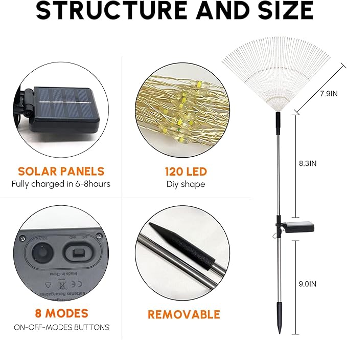 Solar Garden Firework Lights, 4 Pack, Waterproof, 120 LED, Warm White, Party - Image 7