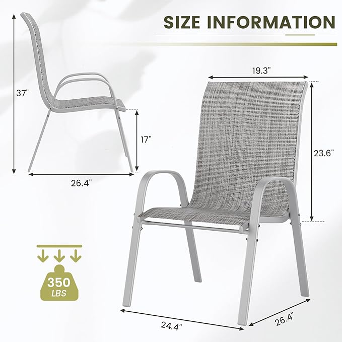UDPATIO Patio Chairs Set of 6, Stackable Silver Outdoor Dining Chairs - Image 3