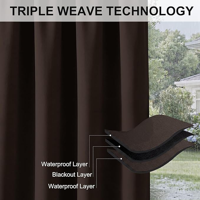 RYB HOME Porch Curtains Outdoor Blackout 100% Privacy Waterproof Curtain - Image 6