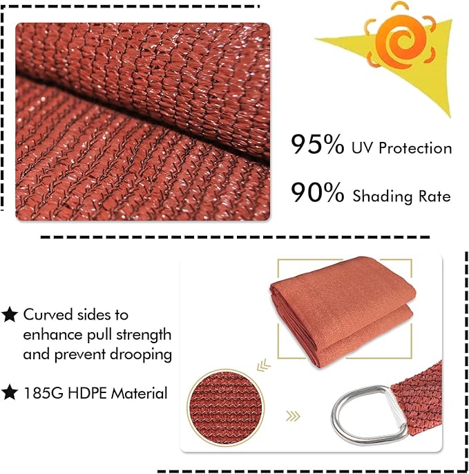 KANAGAWA 6'X20' Rust Red Custom Size Sun Shade Sail Rectangle UV Block Canopy - Image 3