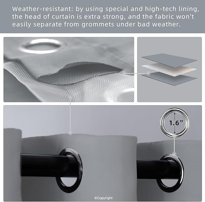 Waterproof Outdoor Curtain W52 x L63 - Image 3