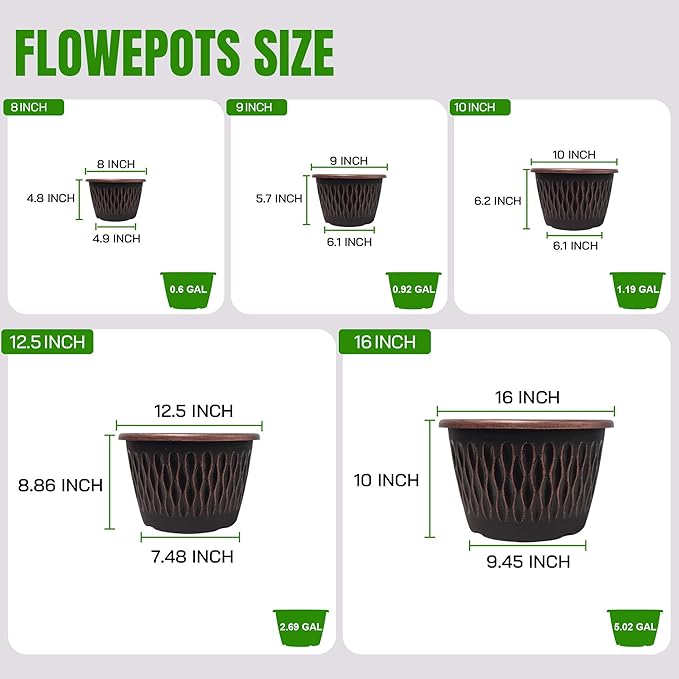 6 Pack 8 Inch Retro Plant Pots, Vintage Striped Flower Pots - Image 4