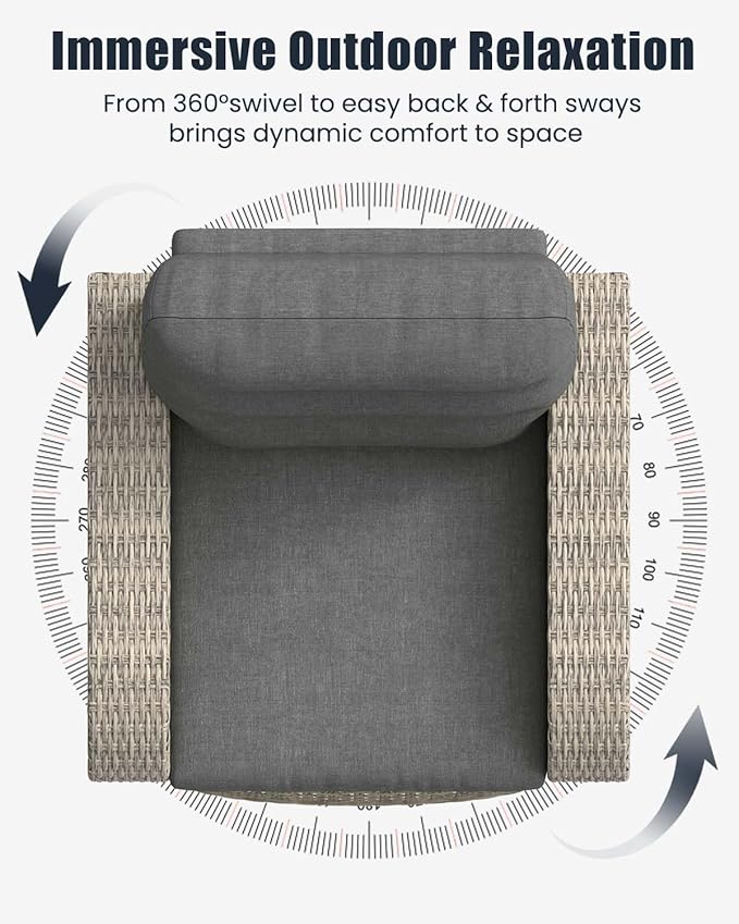 Outdoor Swivel Recliner Chair, All-Weather Wicker Reclining Patio Chair - Image 7