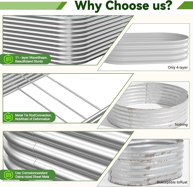 2 Pack Tall 8x4FT Corrugated Galvanized Steel Raised Garden Bed Outdoor - Image 3