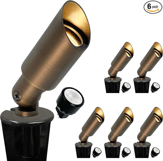 GKOLED 6 Pack Mini Size Brass Landscape Spotlight, Low Voltage 12V AC/DC by GKOLED
