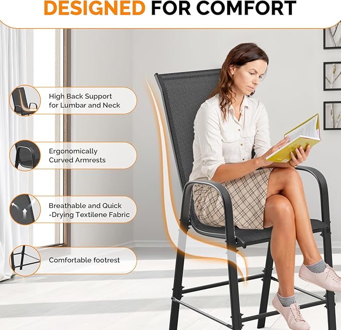 VINGLI Outdoor Bar Chairs Set of 6 – Stackable Outdoor Bar Stools - Image 5