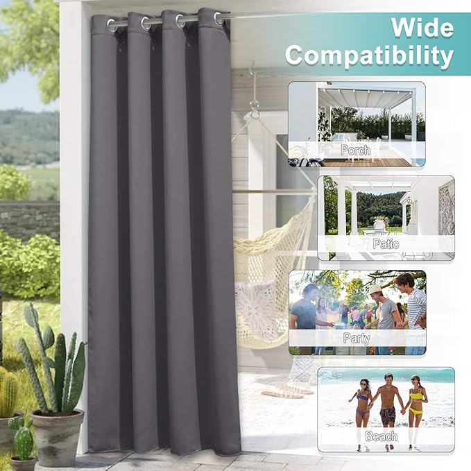 NICETOWN Patio Outdoor Curtain Grey Waterproof, Gazebo Covers - Image 5