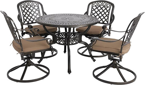 5-Piece Cast Aluminum Outdoor Patio Dining Set, All Weather Cast Aluminum by Sumshadow