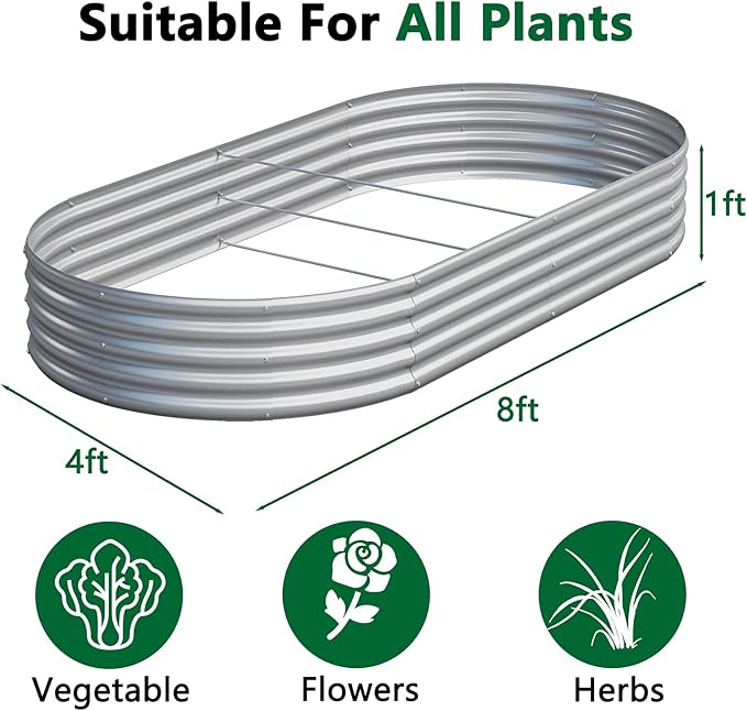 zizin 2 Pack Galvanized Raised Garden Bed Metal Oval Raised Garden Beds Outdoor - Image 2