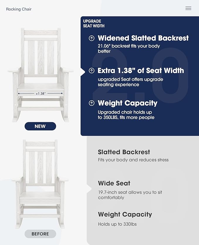 KINGYES Oversized Outdoor Rocking Chair Set of 8, All-Weather Patio Rocking - Image 4