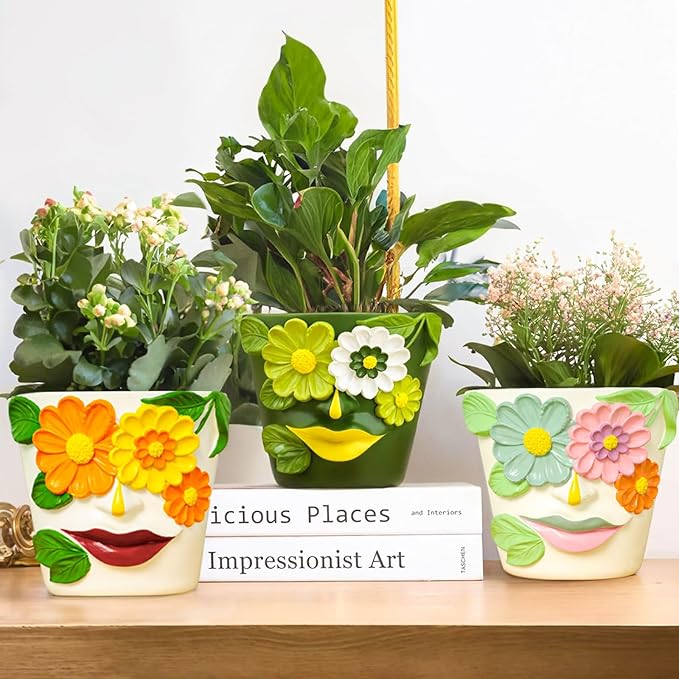 GUGUGO 8 Inch Large Flower Face Planters, Abstract Unique Head Plant Pot - Image 5