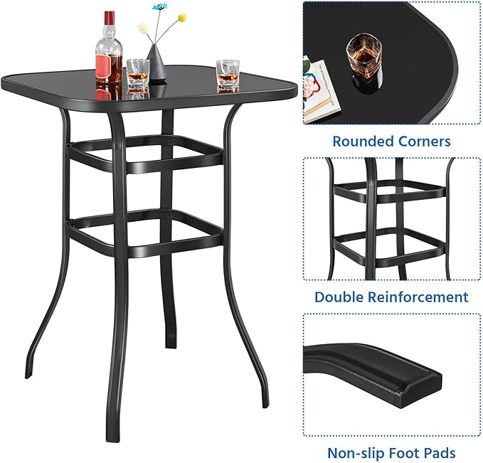 Yaheetech Patio Bar Table Tempered Glass, Height High Top Outdoor Pub Height - Image 6