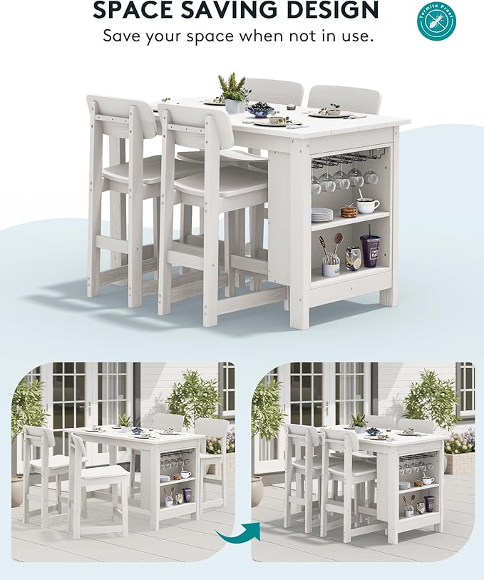 SERWALL Outdoor Bar Stools Set of 2, All Weather HDPE 25" Counter Height Bar - Image 5