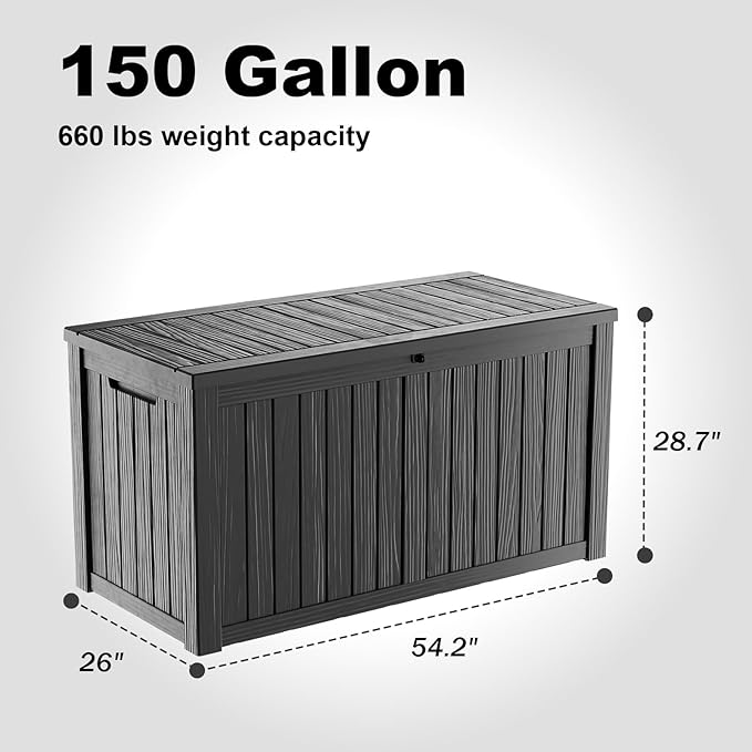 150 Gallon Resin Deck Box, Lockable Patio Outdoor Storage Box - Image 5