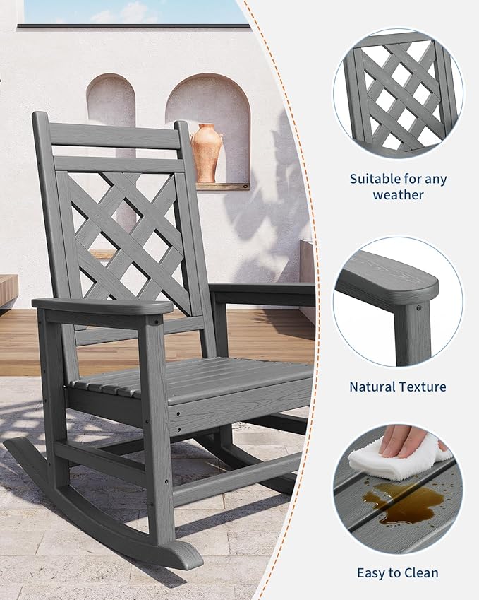 GarveeLife Outdoor Rocking Chair Set of 6, HDPE Weather Resistant Patio Rocking - Image 3