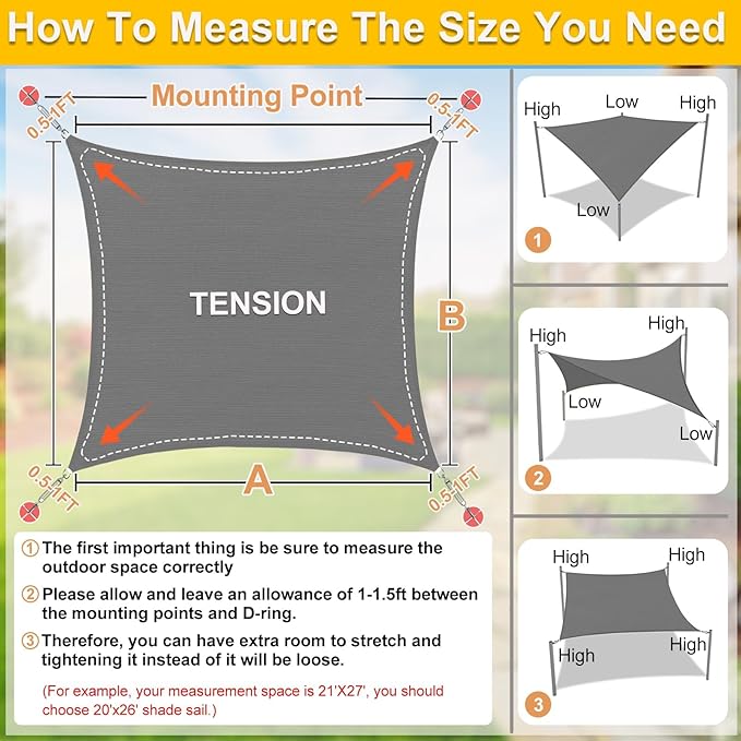 KANAGAWA Sun Shade Sail 13'x20' Dark Gray Rectangle UV Block Canopy Awning - Image 2