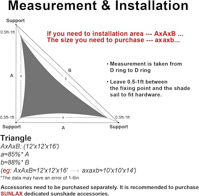 SUNLAX Sun Shade Sail 12' x 12' x 17' Turquoise Blue Right Triangle Canopy Sail - Image 2