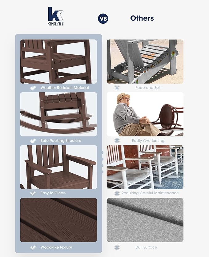 KINGYES HDPE Rocking Chairs Outdoor, Patio Rocking Chairs - Image 4