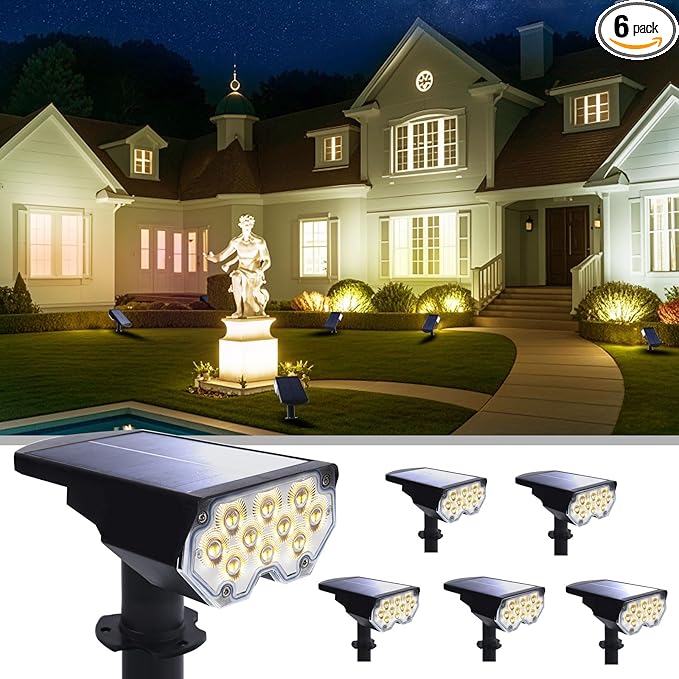 6 Pack Solar Powered Outdoor Spot Lights Outside Waterproof 20 LEDs Landscape by Polighty