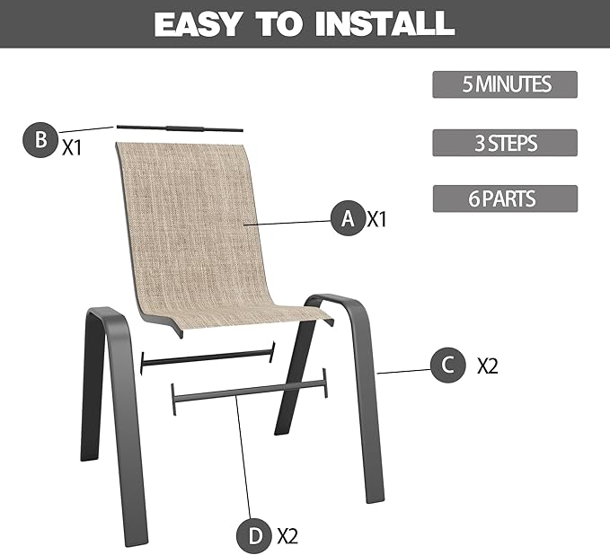 Patio Chairs Set of 6, Stackable Outdoor Dining Chairs - Image 2
