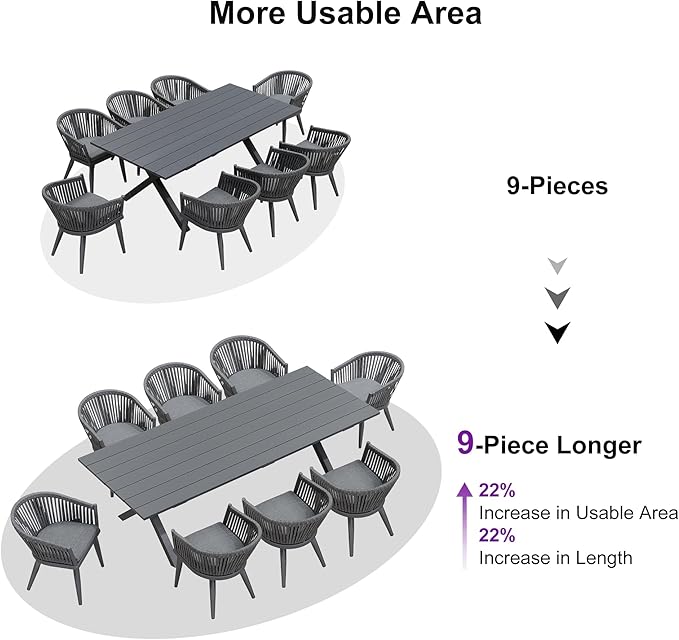 PURPLE LEAF 9 Piece Longer Outdoor Dining Set - Image 4