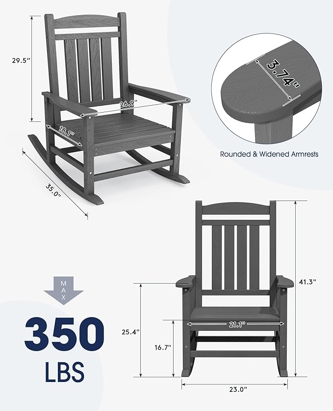 KINGYES Oversized Outdoor Rocking Chair Set of 4, High Density Polyethylene - Image 3