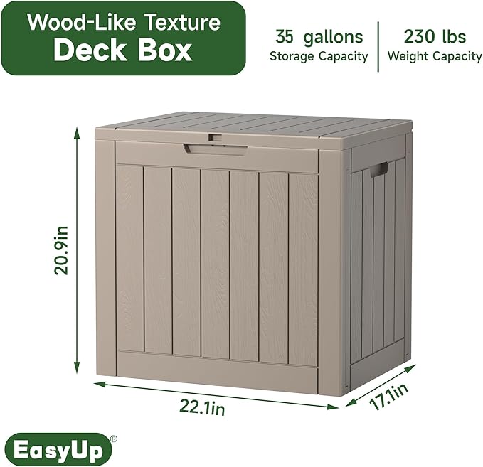 EasyUp 35 Gallon Resin Deck Box Waterproof, UV Resistant Outdoor Storage Box - Image 2