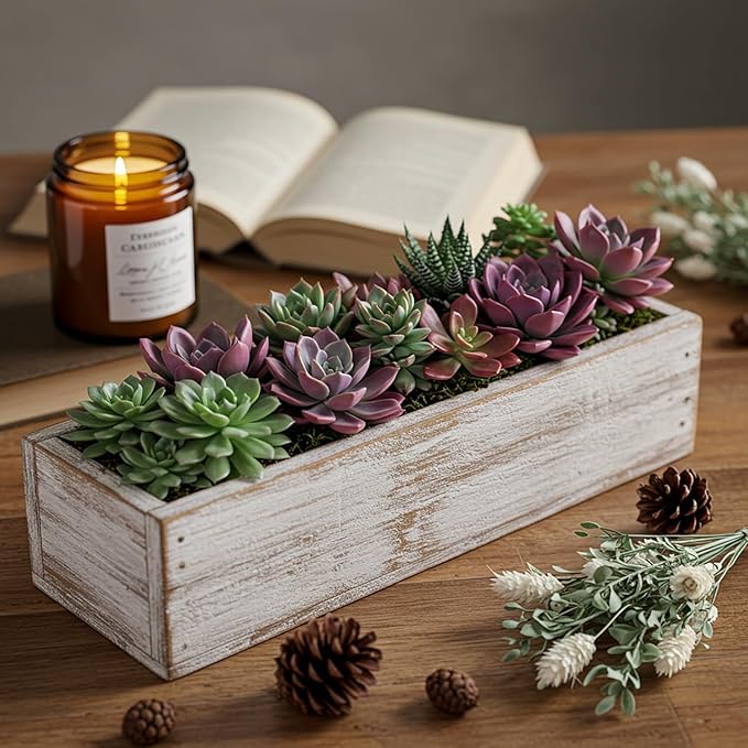 Dandat 3 Set Wood Boxes for Centerpieces 12x4 Inch Rectangle Wooden Planter Box - Image 4