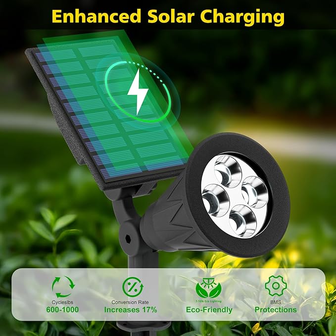 T-SUN Solar Spotlights Outdoor, 2 Pack White LED Landscape Lights, Waterproof - Image 3