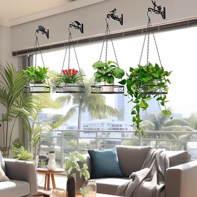 4-Pack Aesthetic Plant Hangers Outdoor and Indoor – 10 Inch Metal Hanging Plant - Image 9