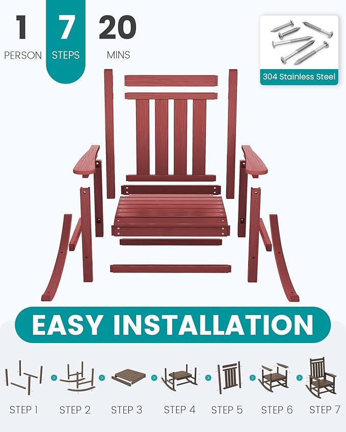 SERWALL Oversized Outdoor Rocking Chair Set of 4, HDPE Rocker - Image 6