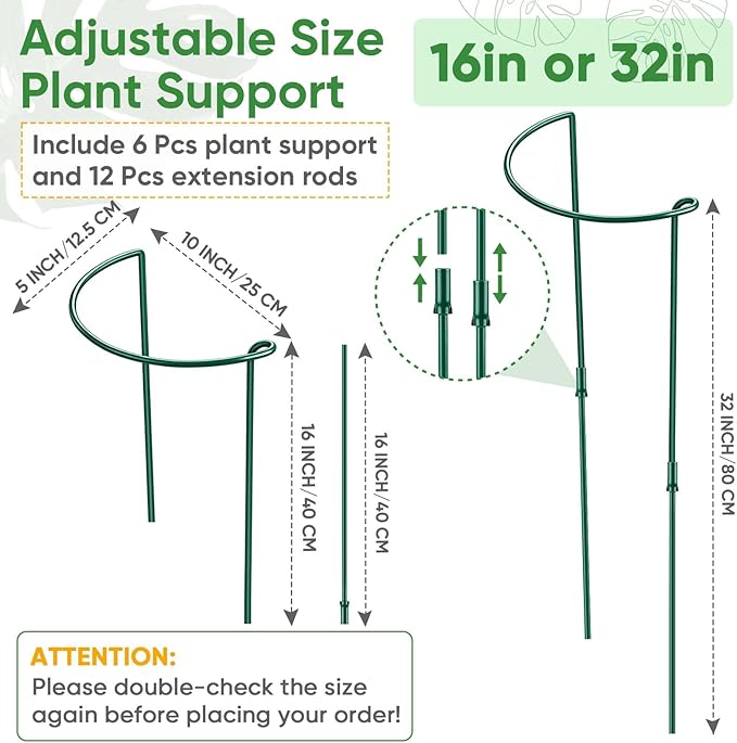 6 Pack 32 or 16 inch Adjustable Plant Support Stakes, Heavy-Duty Half Round - Image 2