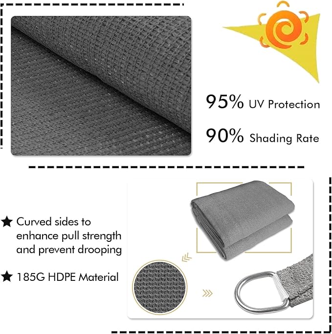 KANAGAWA 14'X20' Dark Gray Custom Size Sun Shade Sail Rectangle UV Block Canopy - Image 3