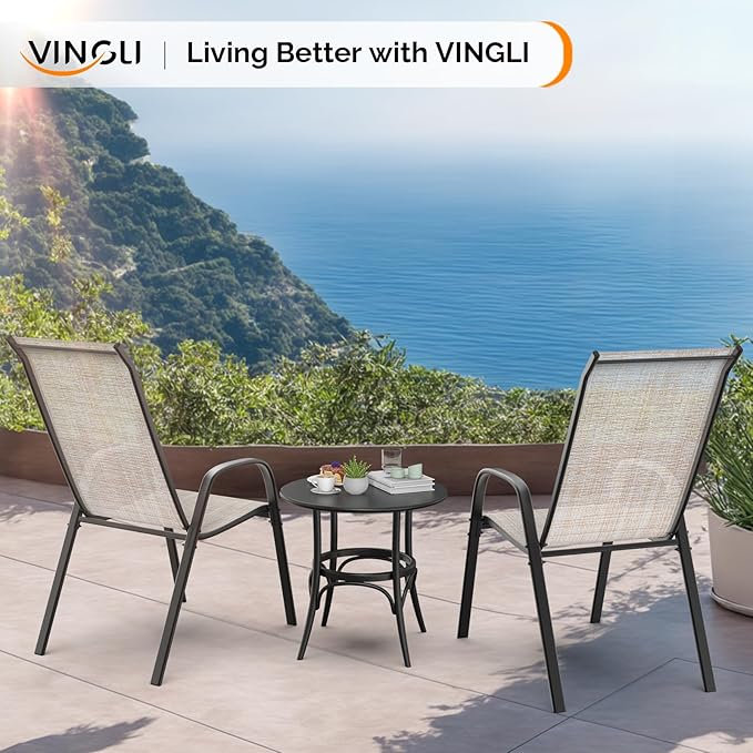 VINGLI Patio Chairs Set of 6 – Stackable Outdoor Dining Chairs - Image 6